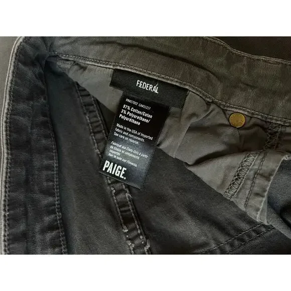 Paige Mens Federal Slim Straight Leg Twill Dark Gray Pants Size 33 Business - Picture 6 of 11